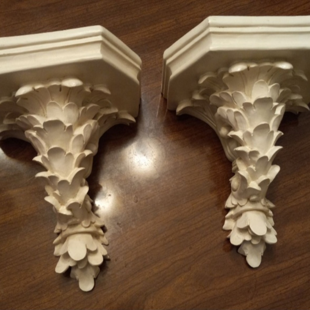 CREAM COLORED WOOD SCONCES